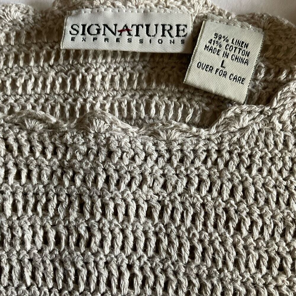 Signature Expressions Top Tan Ivory Crochet Short Sleeve Blouse Size Small - Picture 3 of 10